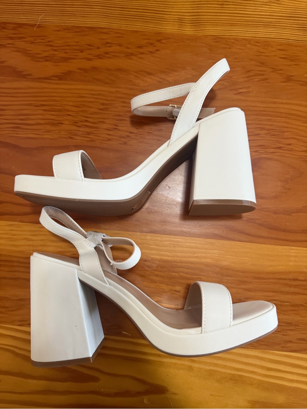 Chunky Block Heel White Platform Sandals